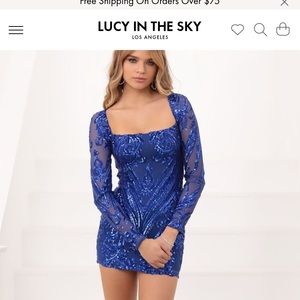 Lucy In The Sky- Square Neck Giulia Sequin Dress Royal Blue- Size Small